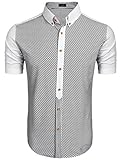 Coofandy Mens Cotton Striped Short Sleeve Button Down Shirts Casual Dress Shirt,Raw White Off White,Large