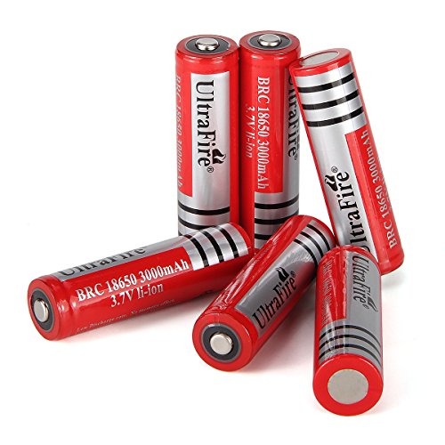 Ultrafire 18650 Battery Li-ion 3000mAh MAX 3.7V 18650 Rechargeable battery Button Top Batteries,6 Pack