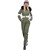 Zwurew Womens Winter Ski Suit Outdoor Sports Waterproof Snowsuit Fur Collar Ski Jumpsuit Coat