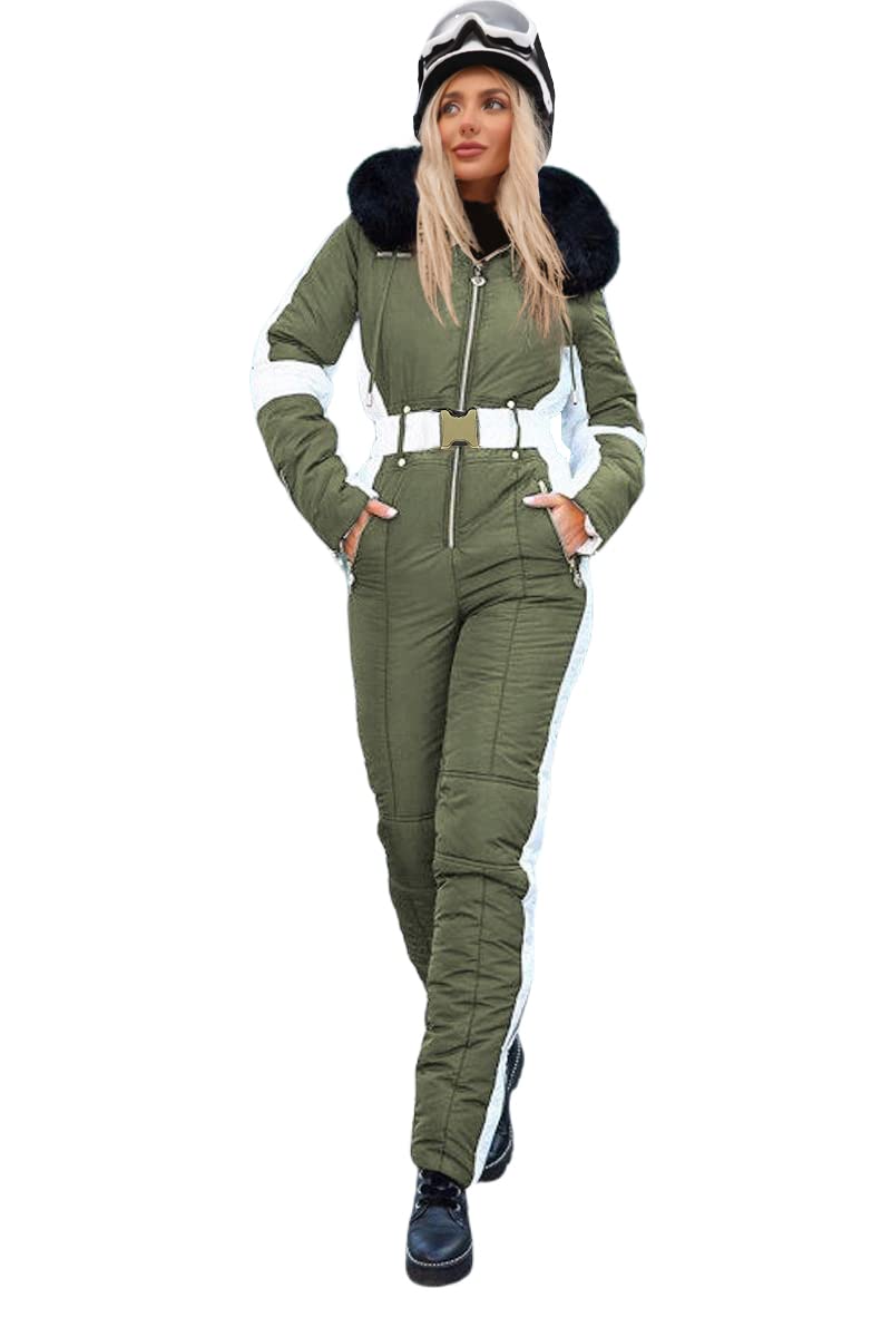 Photo 1 of Zwurew Womens Winter Onesies Ski Suit Outdoor Sports Waterproof Snowsuit Fur Collar Ski Jumpsuit Coat