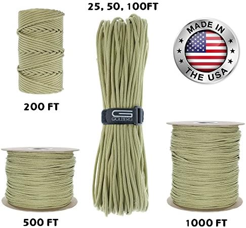 GOLBERG 550lb Parachute Cord Paracord - 100% Nylon USA Made Mil-Spec Type III Paracord - Used by The US Military - Multiple Colors and Lengths Available