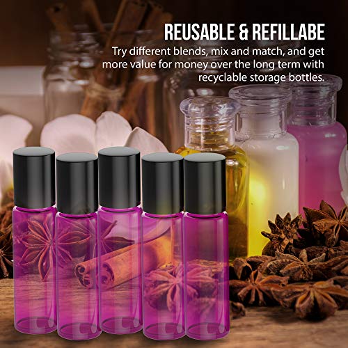 4 Pack - Essential Oil Roller Bottles [Metal Chrome Roller Ball] FREE Plastic Pippette, Funnel and Bottle Opener Refillable Glass Color Roll On for Fragrance Essential Oil - 10 ml 1/3 oz (Purple) - Thumbnail 6
