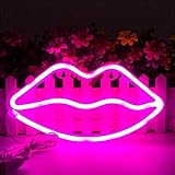 MorTime Lip Shaped Neon Signs, LED Neon Light for Party Supplies, Girls Room Decoration Accessory, Table Decoration, Children Kids Gifts
