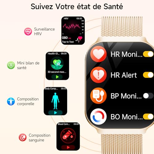 2026 New Smartwatch with ECG/Blood Pressure/Mini Health Check/BMI/Uric Acid, 2.2" 3D Curved Screen Smart Watch with 24H Heart Rate/HRV/SpO2/Sleep Monitor, Android/iOS