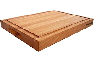 Medium Wood Cutting Board from Canadian Cherry - A Reversible Butcher Block that Comes with Juice Groove for Cutting Meat and