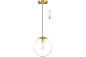 KoKo&Yukina 8 Inch Globe Pendant Lighting for Kitchen Island Mid Century Modern Hanging Light Fixture with Clear Globe Glass Gold Brass Hanging Ceiling Lights for Sink Bathroom Entryway (Bulb Incl.)