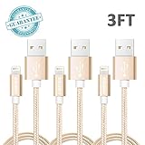 Kenex® 3 Packs 3.3ft [Gold] USB 2.0 Nylon Braided Lightning Cable USB Charging Cable Cord for iPhone 6S/6S Plus/6 Plus/6/5/5C/5S/SE, iPad Air, Mini 4, iPod 5 and iPod 7
