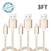 Kenex® 3 Packs 3.3ft [Gold] USB 2.0 Nylon Braided Lightning Cable USB Charging Cable Cord for iPhone 6S/6S Plus/6 Plus/6/5/5C/5S/SE, iPad Air, Mini 4, iPod 5 and iPod 7