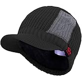 Janey&Rubbins Sports Winter Two Tone Visor Beanie with Bill Knit Hat with Brim Fleece Lined Ski Cap