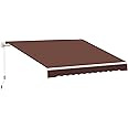 Outsunny 12' x 8' Retractable Awning Patio Awnings Sun Shade Shelter with Manual Crank Handle, 280g/m² UV & Water-Resistant Fabric and Aluminum Frame for Deck, Balcony, Yard, Brown