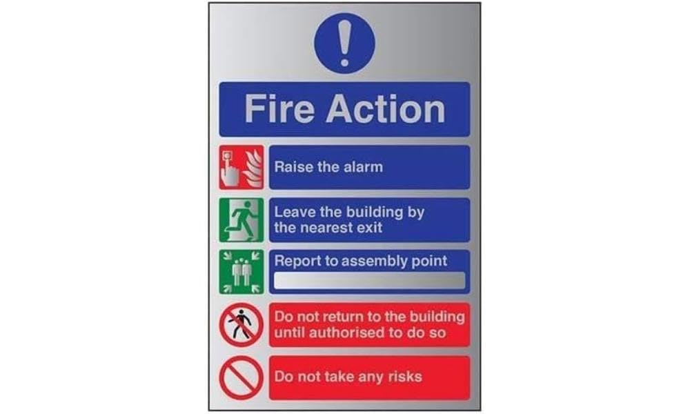 V Safety General Fire Action 5 Message Risks Sign - 200mm x 300mm - 1.6mm Alu Rigid Plastic