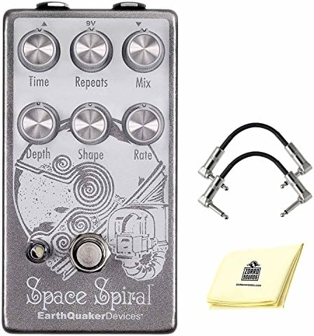 EarthQuaker Devices Space Spiral Delay Effects Pedal w/True Bypass & and Flexi-switch for Momentary or Latching Operation Bundle (Includes) 2 Patch Cable and Zorro Sounds Guitar Polishing Cloth