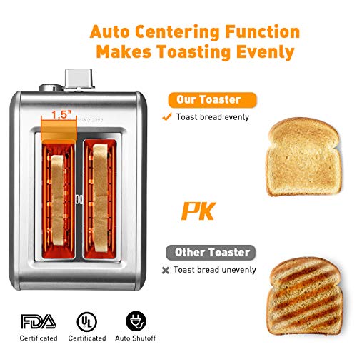 2 Slice Toaster, HoLife [ Upgraded LCD Digital Countdown Timer] Bagel Toaster Stainless Steel Toaster (6 Bread Shade Settings, Bagel/Defrost/Reheat/Cancel Function, High-lift, Extra Wide Slot, Silver) - Thumbnail 5