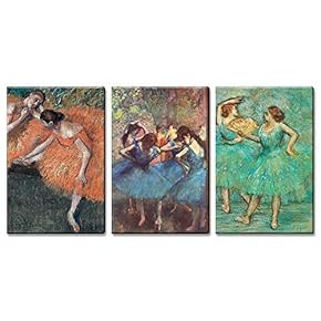3 Panel World Famous Painting Reproduction on Canvas Wall Art - Dancers by Edgar Degas - Modern Home Art Ready to Hang - 16"x24" x 3 Panels