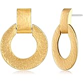 CLASSYZINT Matte Gold Dangle Earrings For Women, Hammered Round Square Heart Charms Gold Statement Retro Earrings | Gold Silver…
