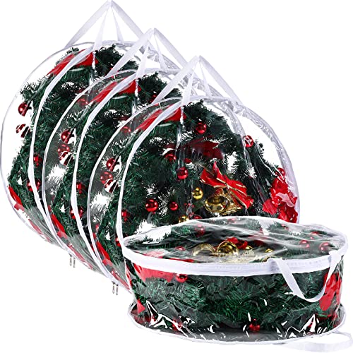 Christmas Wreath Storage Container Clear Xmas Wreath Storage Bag 24 Inches Christmas Plastic with Dual Zippers and Reinforced Handles Xmas Garland Container for Xmas Seasonal Wreath (4)