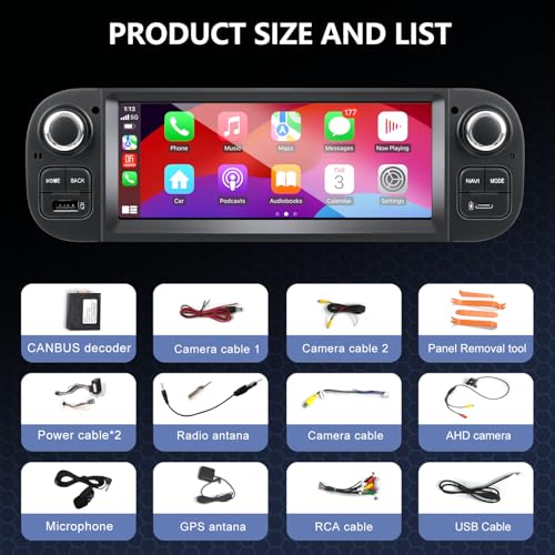 Ankeway 6.86 Inch Car Radio for Fiat Panda 319 (2013-2020) with Android Auto and Wireless Carplay, Car Radio Bluetooth Android Stereo with Reversing Camera/Mic/Canbus/WiFi/USB/App Store 2G+32G