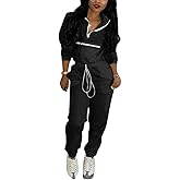 EOSIEDUR Women 2 Piece Outfits Tracksuit Jumpsuits Lightweight Windbreaker Pullover Jacket Crop Top Pants Set