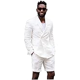 Mens Casual White Linen Tailored Beach Wedding Slim Fit Tuxedo Suit Blazer & Shorts Set