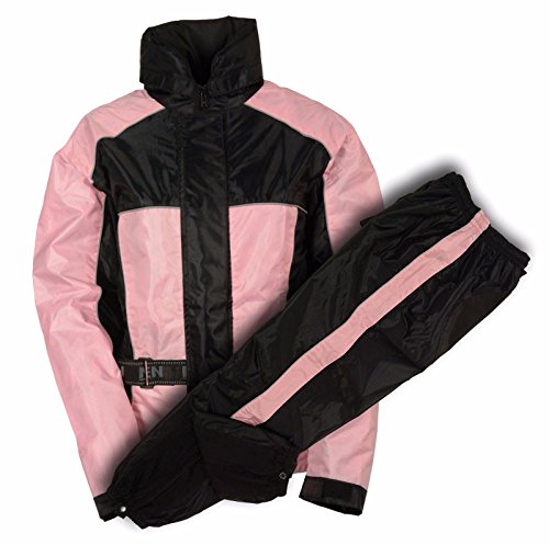 Nexgen LADIES MOTORCYCLE RIDING NYLON RAIN SUIT GEAR PINK/BLACK WATERPROOF LIGHTWEIGHT (3XL Regular)