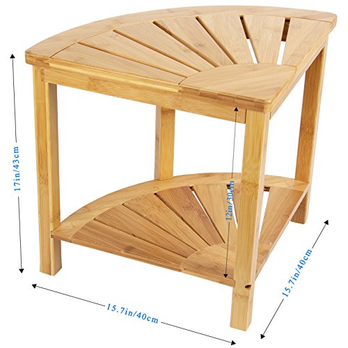 Corner Shower Bench & Seat & Stool With 2-Tire Storage Shelf, Durable & Stable Indoor and Outdoor Bench with 100% Bamboo- by Ecobambu - Thumbnail 6
