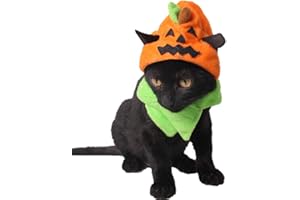 ANIAC Pet Halloween Costume Cat Pumpkin Hat with Scarf Halloween Cat Outfit Funny Kitten Outfit Small Dog Pumpkin Costume for Cats Dog Orange