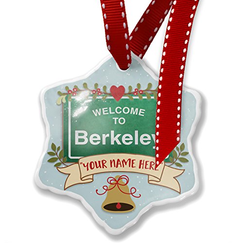 Add Your Own Custom Name, Green Road Sign Welcome To Berkeley Christmas Ornament NEONBLOND