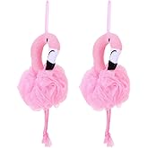 TOVINANNA Flamingo Bath Ball Body Exfoliating Shower Scrubber for Kids and Adults Gentle Deep Cleaning Soft Mesh Pouf 10.24 Inch Bath Accessory
