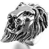 Men's Stainless Steel Ring Band Silver Black Stunning Lion Gothic Biker