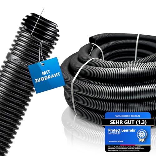 METEOFLEX PROTECT Leerrohr mit Zugdraht/Einzughilfe 750N M20 / M25 / M32 / M40 / M50 aus HDPE - Wellrohr für Erdreich, Erdverlegung, Außenbereich, Bet