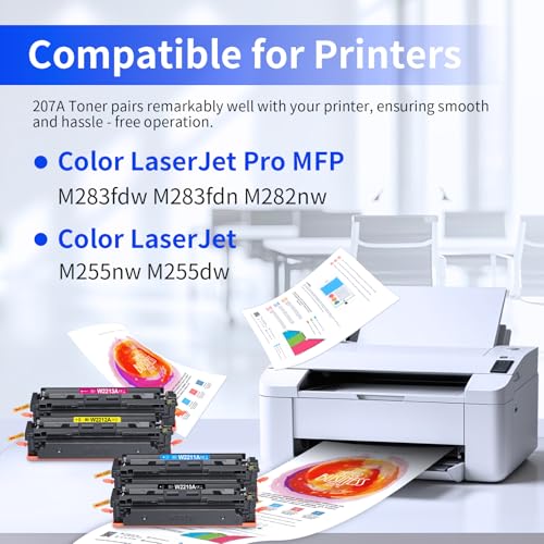LEMERO 207A Toner Compatible with HP Color LaserJet Pro MFP m283fdw m282nw m255dw m283fdn m255nw W2210A W2211A W2212A W2213A 207X (Black, Cyan, Magenta, Yellow) 4 Pack