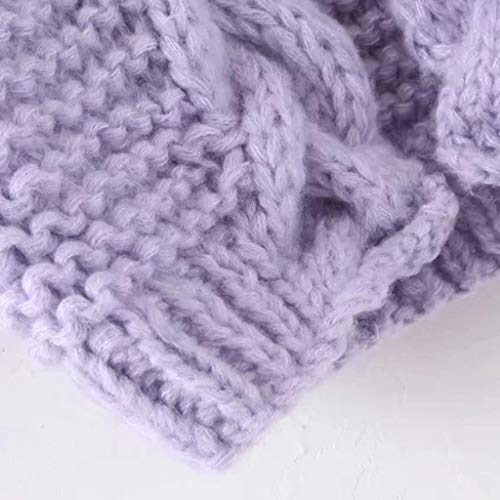 Eoeth Solid Knitted Coat for Women Casual Puff Sleeve Knit Cardigan Sweater Outerwear Loose Overcoat Warm Winter Purple