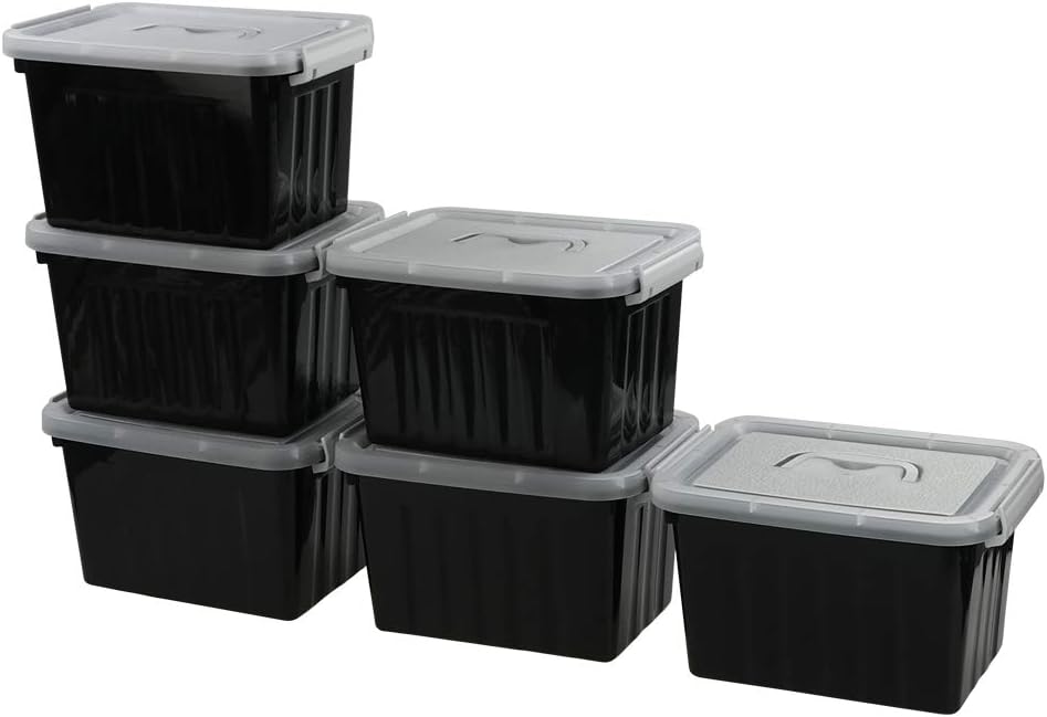 Tyminin Black Plastic Storage Bin with Clear Lid and Grey Handle, 6 Packs Amazon.ca Home & Kitchen