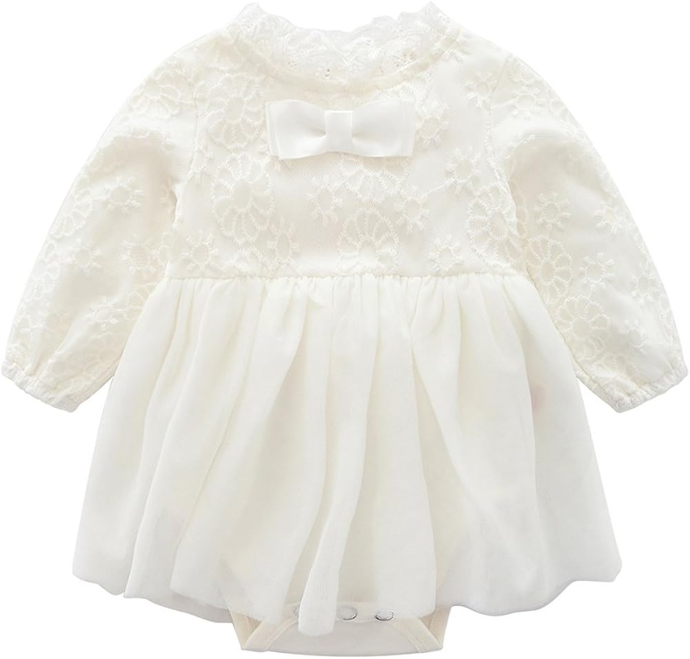 Amazon Co Jp Mornyray ベビー服 ワンピース風ロンパース カバーオール 長袖 スカート付き 女の子 赤ちゃん お花の刺繍 チュール コットン レース Size 90 ホワイト 服 ファッション小物