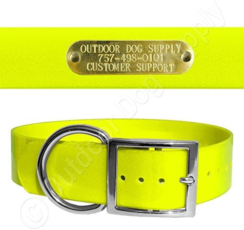 Heavy Duty 1 1/2" D ring Hunting Dog Name Collar with Free Brass ID Plate (Neon Yellow)