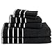 6-Piece Towel Set - Combed Cotton Rice Weave Bathroom Accessories with 2 Bath Towels, 2 Hand Towels, and 2 Washcloths by Bedford Home (Black)