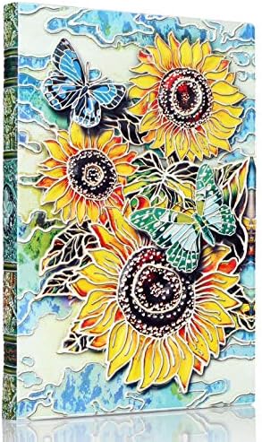 Mazeran 3D Embossed Retro Hardcover Journal, Vintage Handmade PU Leather-based Lined Writing Pocket book, A5 Classic Sunflower Multicolored Portray Private Journey Diary, Present for Girls Trainer