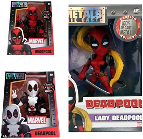 Jada Diecast Deadpool Figures 4" Metal Bundle Set of 3 Lady Deadpool Red Deadpool White Deadpool