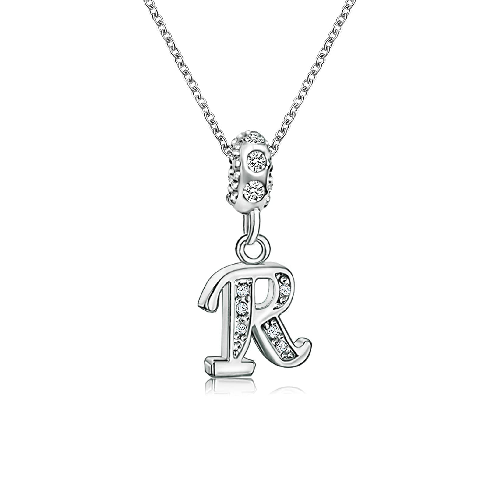 KunBead Jewelry 18 inch Letter R Initial Crystal Alphabet Name Charm Pendant Necklace for Mum