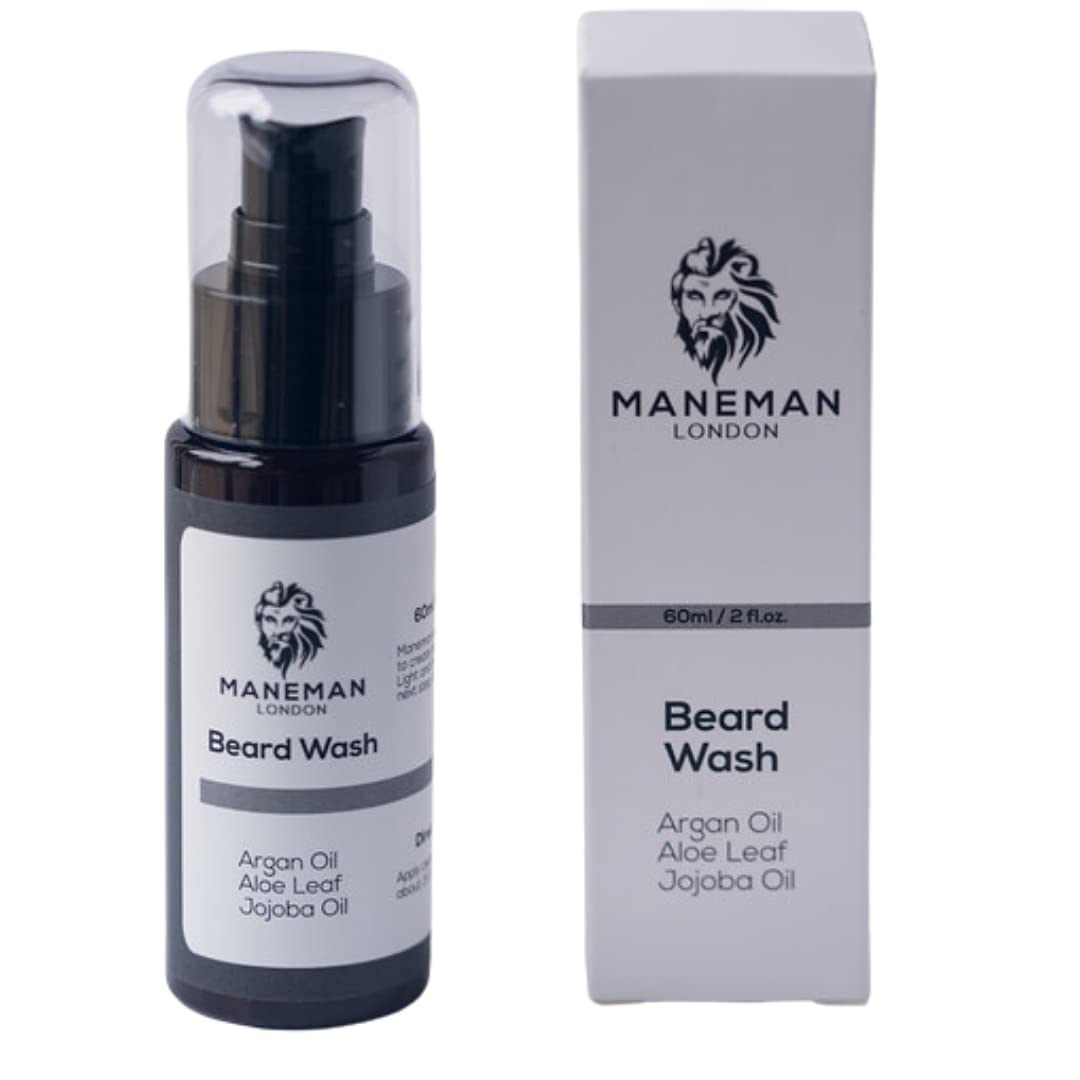 Maneman London Beard Wash | Moisturises, Cleans and Conditions Beard |Natural and organic | Argan, Jojoba & Aloe Vera oil Vitamin e | Mens Gift (60mL)