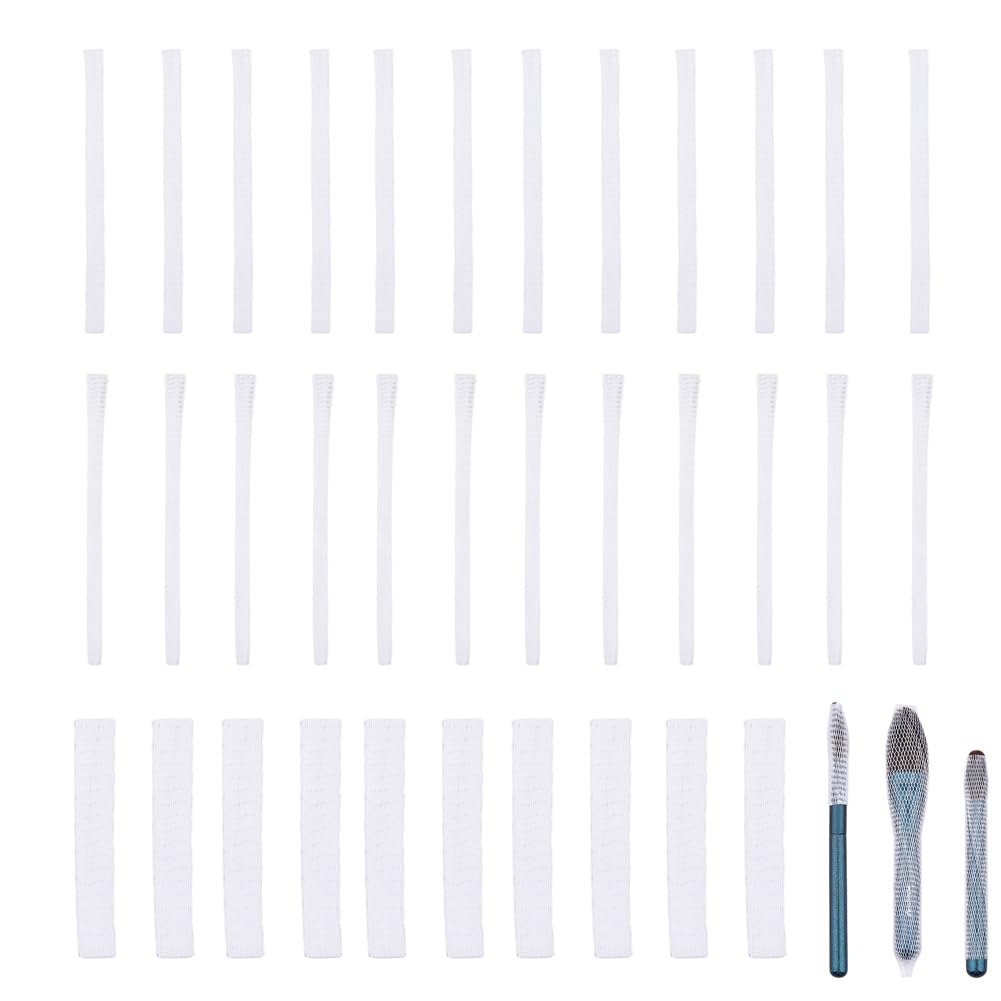 SUPERFINDINGS 90Pcs 3 Sizes PE Makeup Brushes Pen Guard Protector Set Reusable Expandable Mesh Cover Brushes Stretch White Saver Net(No Brushes)