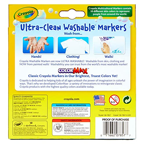 Crayola Ultra Clean Washable Multicultural Markers, Broad Line, 10