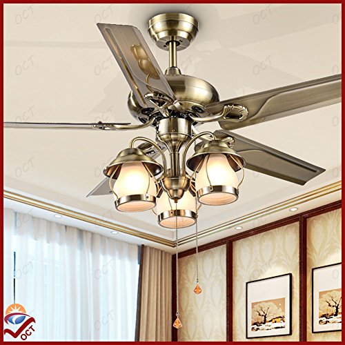 OCT Original Design Indoor Pendant Lights Bronze Brushed+Wireless Remote Control Modern Chandelier 48 Inch 5 Blades 3 LED Ceiling Lamps Nordic ikea Fashion Ceiling Fan Lights Luxury Ceiling Fan Motor Lighting Bedroom/Home/Living Room/Hotel/Restaurant/Bar/Coffee/Office Lights Application (Red Antique Brass)