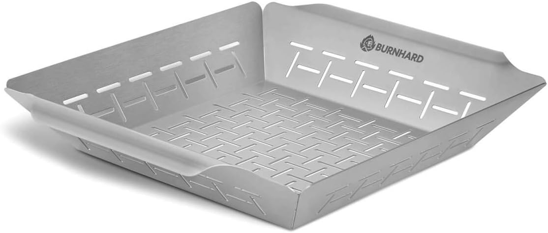 Burnhard Grillkorb 35,5x30x5,5 cm für Gemüse, Edelstahl, Gemüsekorb für Gasgrill, Spülmaschinenfest
