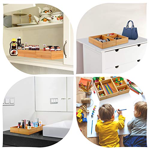 Pipishell 5Piece Bamboo Drawer Organizer Set, Varied Sizes Junk Multi