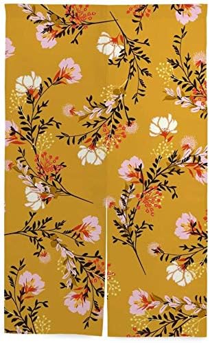 Amazon Tinzzeros のれん おしゃれ 暗い黄色のピンクの花 簡約 冬は暖かい 暖簾をはる バスルーム目隠し ヴィンテージ 省エネ 廊下 油煙を防ぐ 明るい 突っ張り棒付き 幅85 丈150 のれん オンライン通販