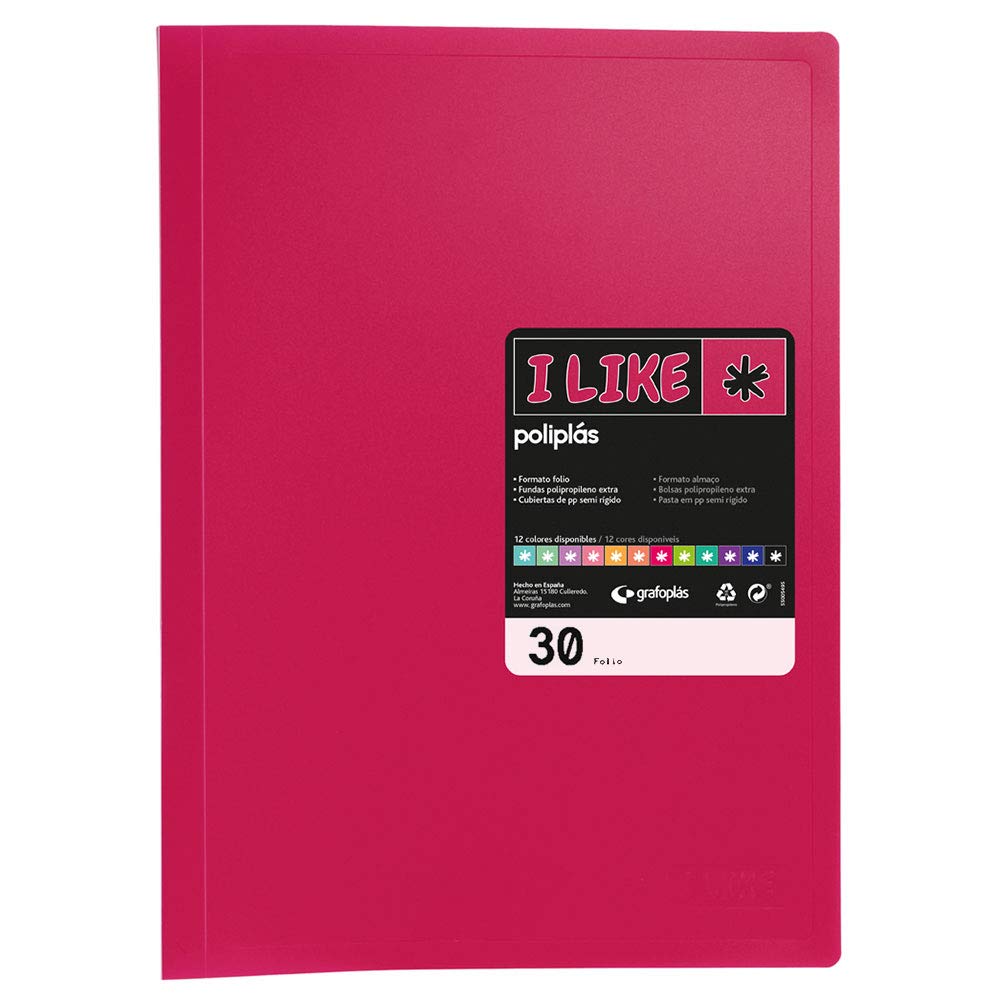 Grafoplás 1471354 Folder with Welded Covers, 30 Transparent Covers, Polypropylene Semi-Rid Opaque Fuchsia, Folio, Leathers Like