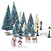 KUUQA Mini Assorted Pine Trees Bottle Brush Trees with Snowmen, Reindeer, Mini Garden Wooden Bench, Street Lamps Miniature Ornaments for Christmas Village Decoration Ornaments Winter Decor(Set of 31)