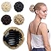 Wavy Chignon Hairpieces Clip in on Synthetic Hair Bun Plastic Combs Bride Updo Hair Extensions Accessory Ribbon Ponytail 24 Blonde