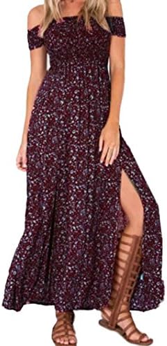 Sunward(TM) Women Sexy Long Beach Flower Print Bra Split Dress (Large, Wine)